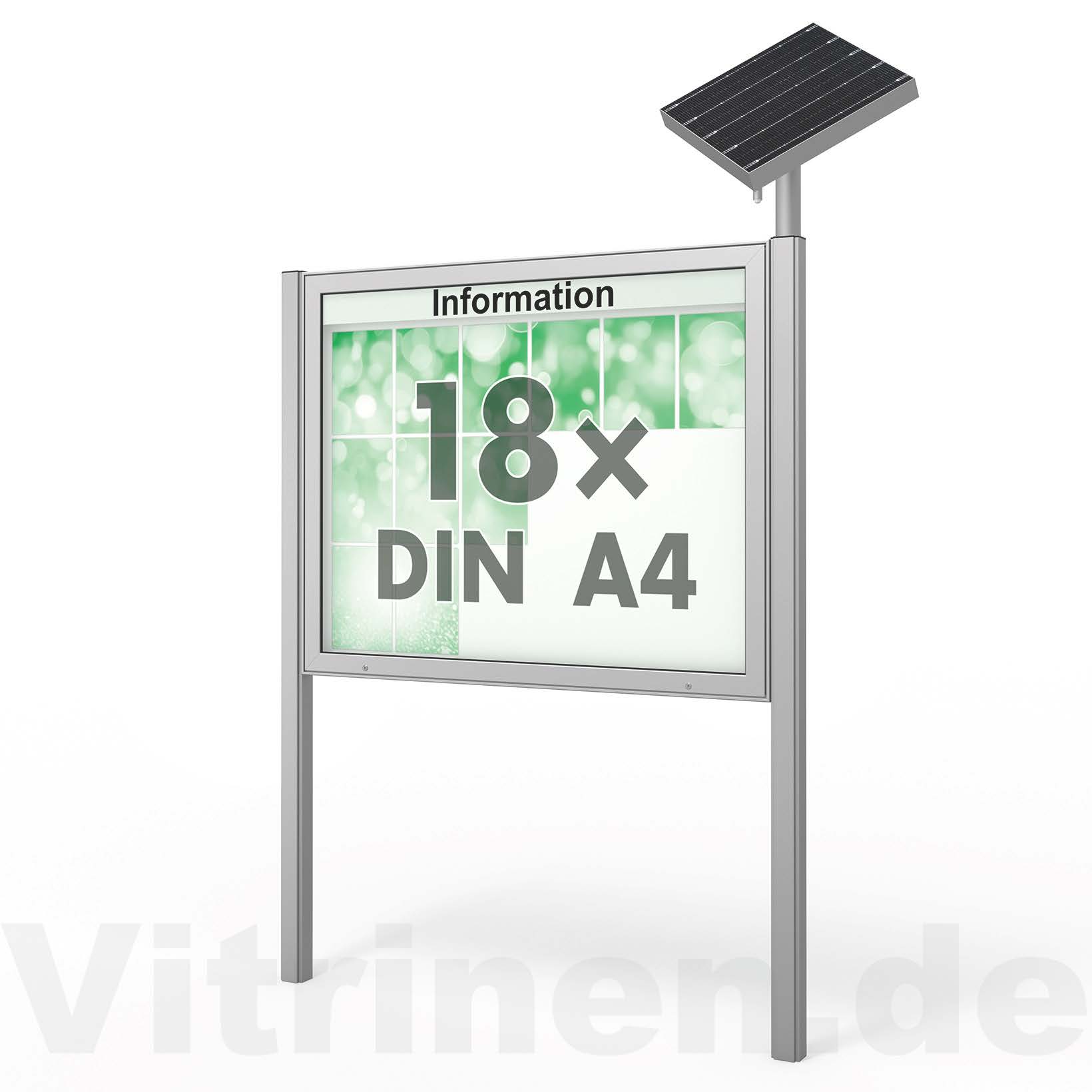 18 x DIN A4 Schaukasten Plenum eckig - der "Klassiker" mit Solar-Modul und Pfosten - Bautiefe 210mm 18 x DIN A4 Schaukasten Plenum eckig - der "Klassiker" mit Solar-Modul und Pfosten - Bautiefe 210mm